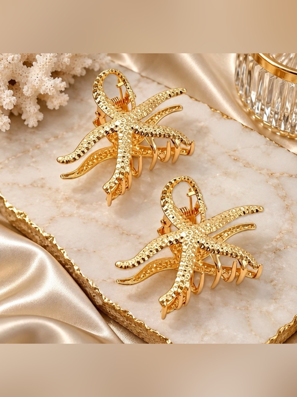 Gold Starfish Hair Claw Clip Set | 2 Piece | Coastal Beach Hair NWT
